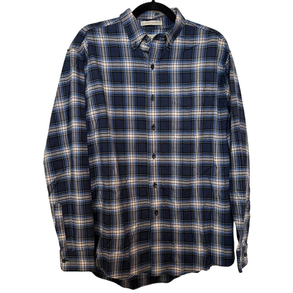 L.L. Bean Navy Blue Cotton Plaid Button Down Traditional Fit Shirt Lumberjack M